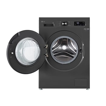 LG 8Kg Front Load Washing Machine, Inverter Direct Drive™, Middle Black, 5 Star, FHB1208Z4M, Door Open