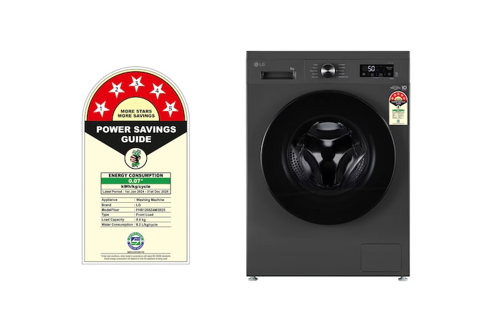 LG 8Kg Front Load Washing Machine, Inverter Direct Drive™, Middle Black, 5 Star, FHB1208Z4M