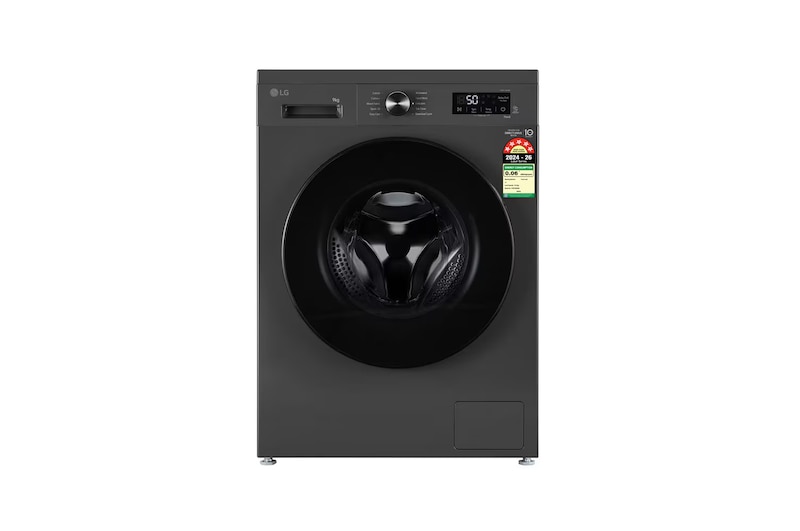 Front view of LG 9 Kg Front Load Washing Machine with Inverter Direct Drive™, Steam Wash, Middle Black, 5 Star FHB1209Z4M