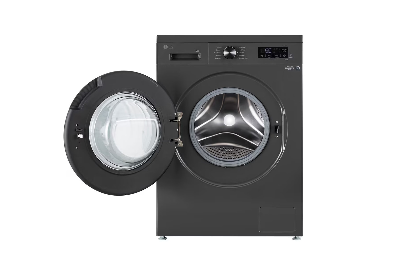 LG 9Kg Front Load Washing Machine, Inverter Direct Drive™, Middle Black, 5 Star, FHB1209Z4M, Door Open