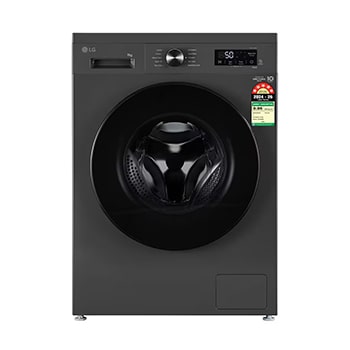 Front view of LG 9 Kg Front Load Washing Machine with Inverter Direct Drive™, Steam Wash, Middle Black, 5 Star FHB1209Z4M