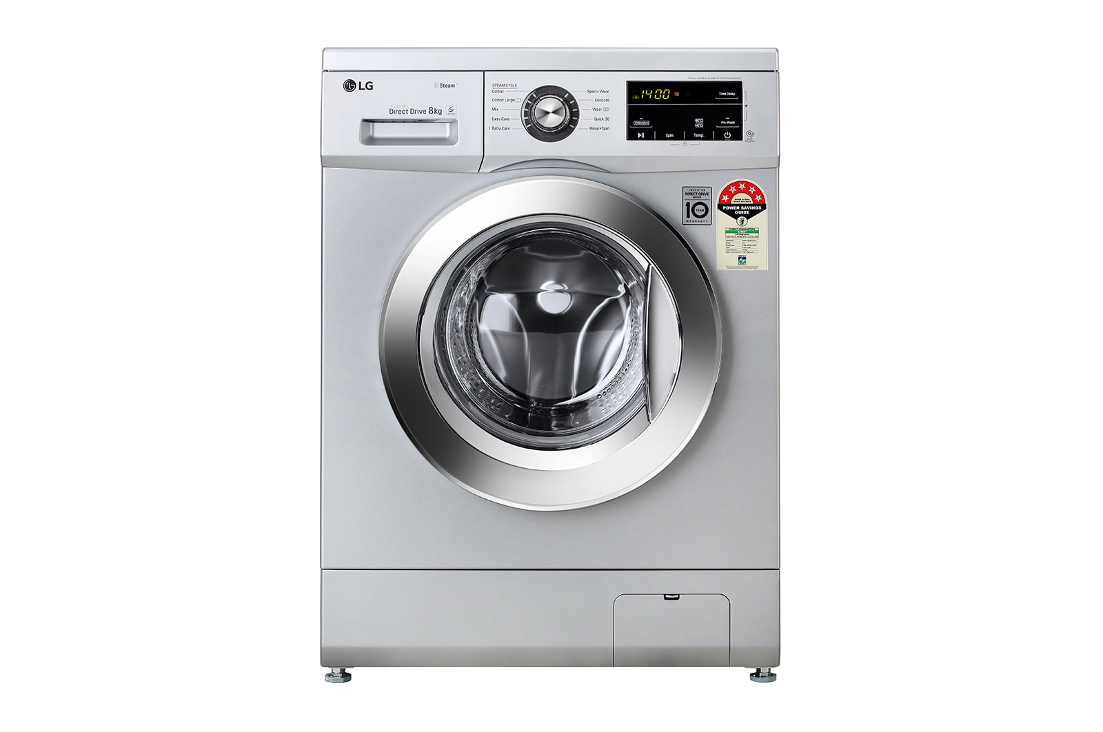 LG 8Kg Front Load Washing Machine, Inverter Direct Drive, Luxury Silver, FHM1408BDL