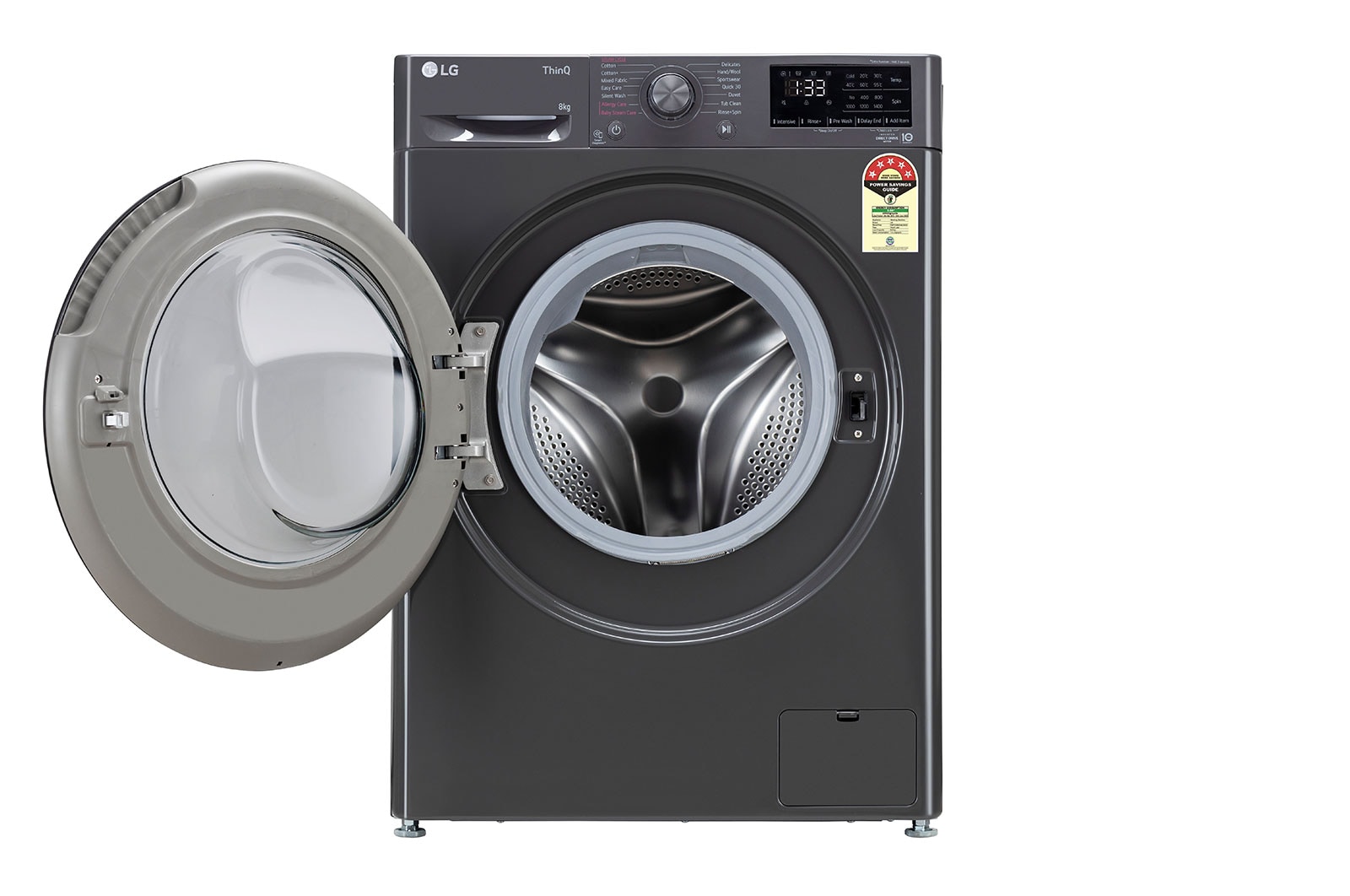 LG 8Kg Front Load Washing Machine, AI Direct Drive™, Middle Black, FHP1208A5M