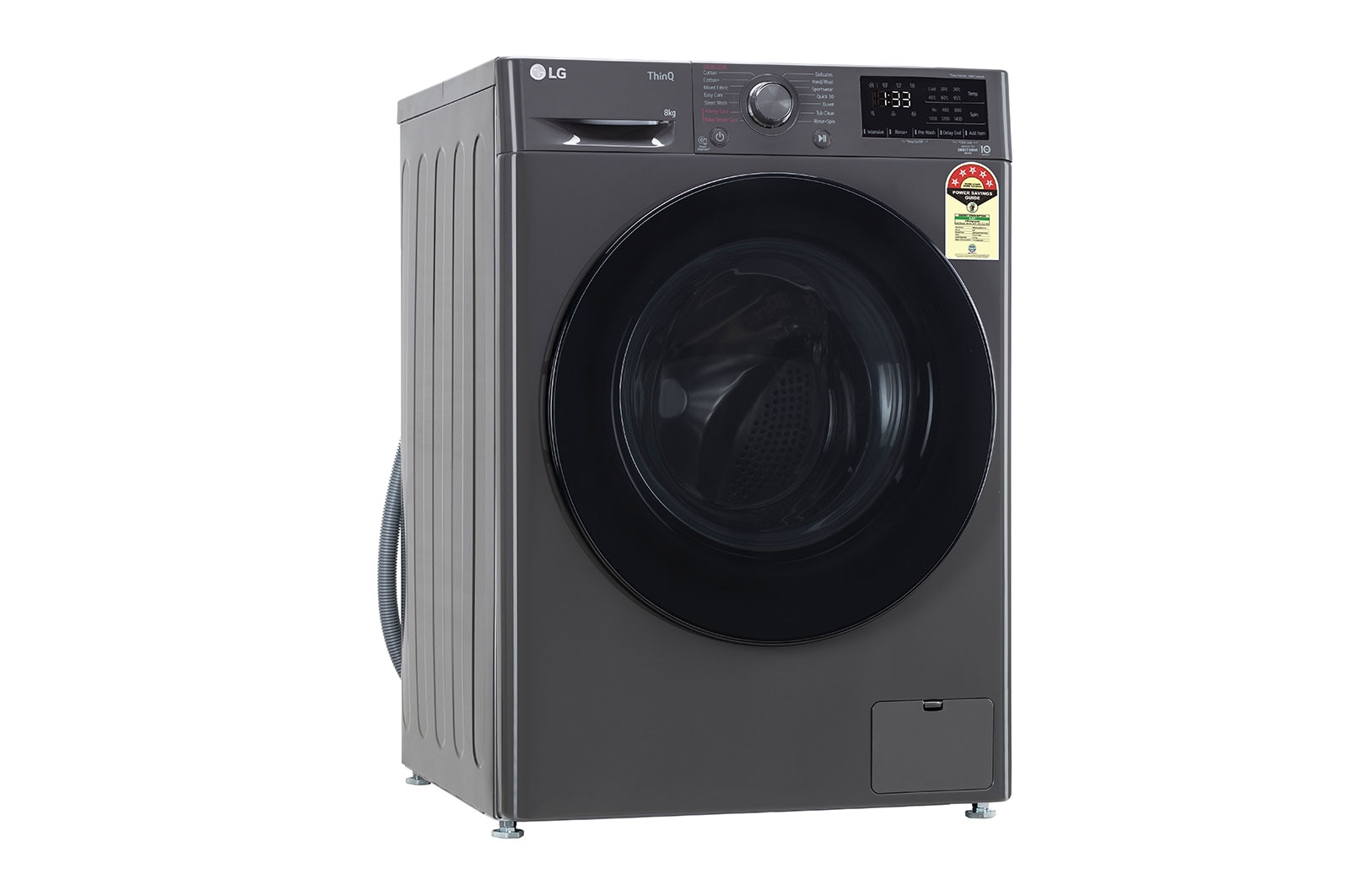 LG 8Kg Front Load Washing Machine, AI Direct Drive™, Middle Black, FHP1208A5M