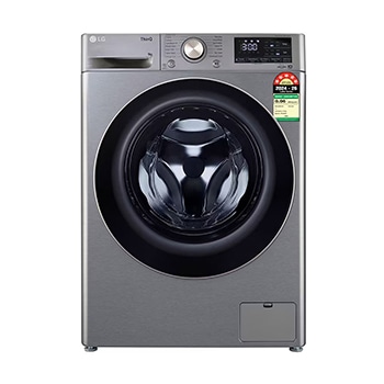 Front view of LG 9 Kg Front Load Washing Machine with AI Direct Drive™, Steam+, Platinum Silver, 5 Star FHP1209Z7P