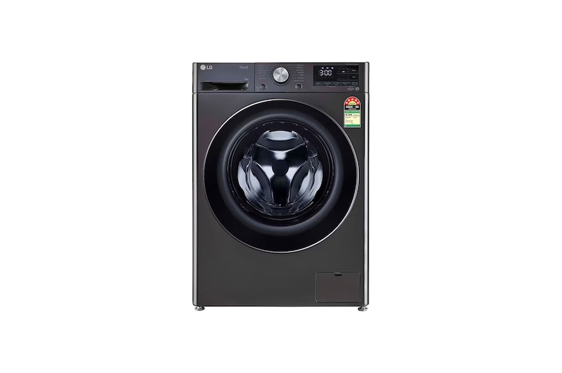 Front view of LG 9 Kg Front Load Washing Machine, AI Direct Drive™, Steam+, Black VCM, 5 Star FHP1209Z9B