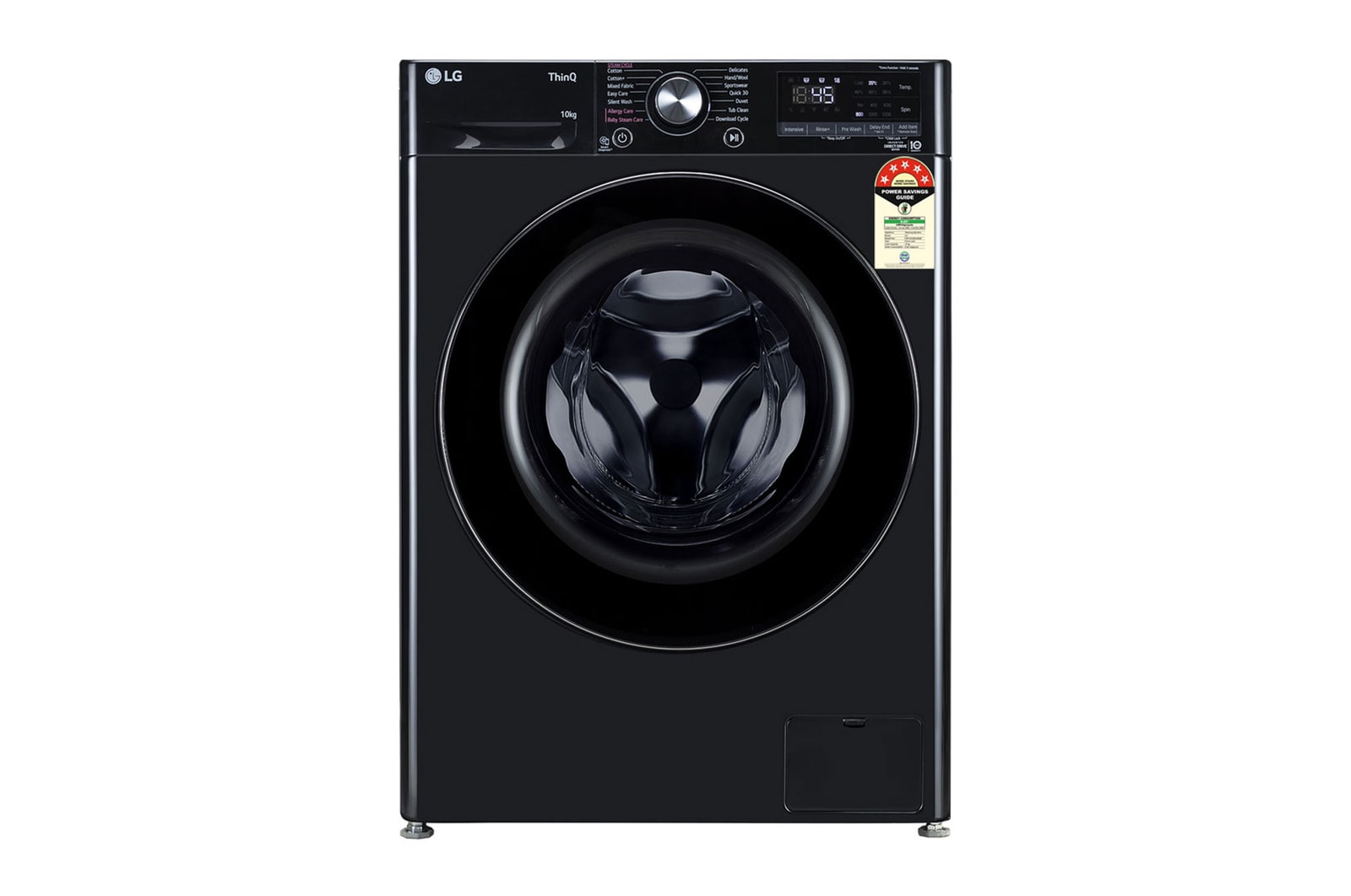 Front view of 10 KG Front Load Washing Machine, Smart Diagnosis, AI DD™, 6 Motion DD, Onyx Black, 5 Star FHP1210Z6O