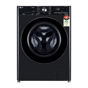 Front view of 10 KG Front Load Washing Machine, Smart Diagnosis, AI DD™, 6 Motion DD, Onyx Black, 5 Star FHP1210Z6O