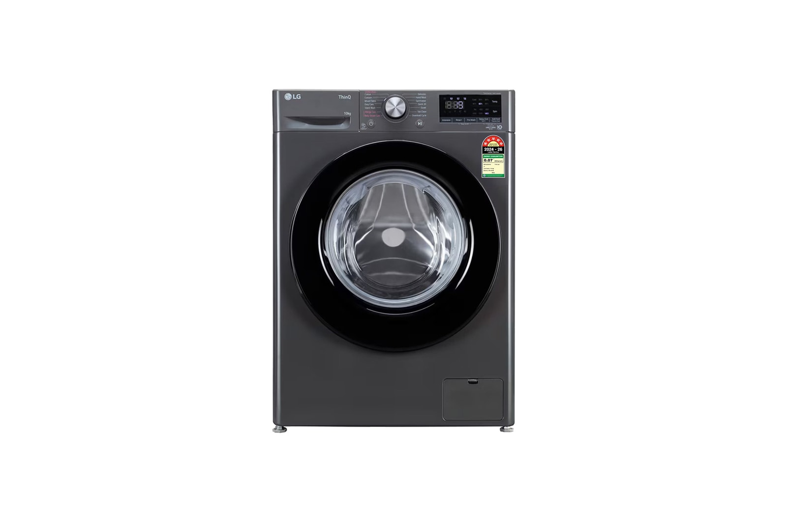 Front view of LG 10Kg Front Load Washing Machine, AI Direct Drive™, Middle Black, 5 Star FHP1410Z3M