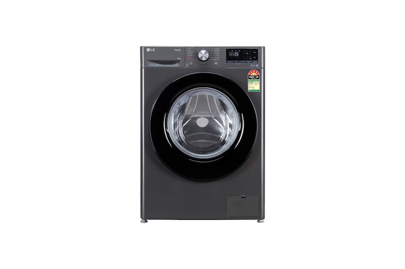 Front view of LG 10Kg Front Load Washing Machine, AI Direct Drive™, Middle Black, 5 Star FHP1410Z3M