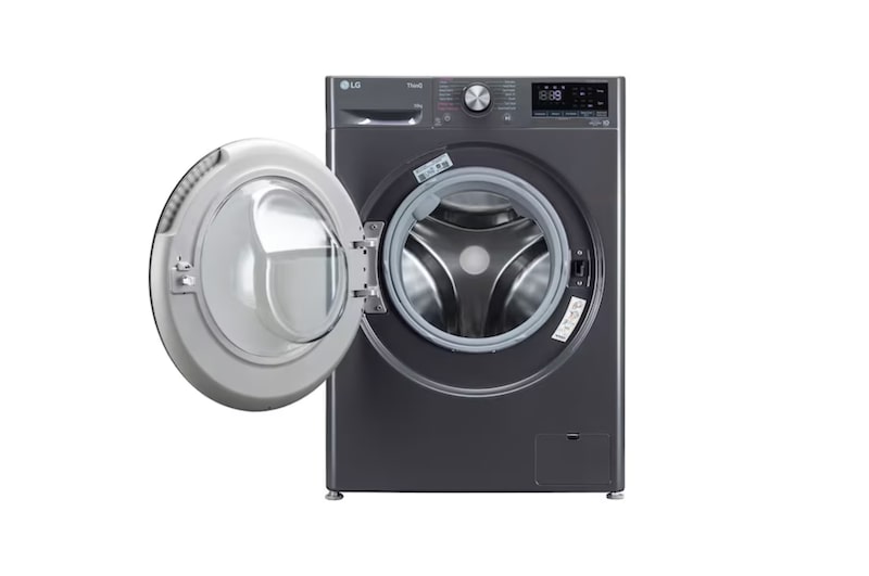 LG 10Kg Front Load Washing Machine, AI Direct Drive™, Middle Black, 5 Star, FHP1410Z3M, Door Open