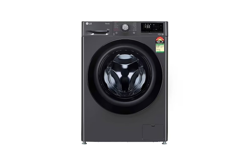 Front view of LG 10 Kg Front Load Washing Machine, AI Direct Drive™, Direct Drive Motor, Middle Black, 5 Star FHP1410Z5M