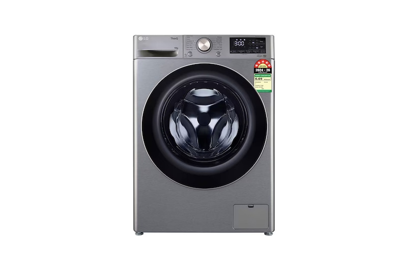 Front view of LG 10 Kg Front Load Washing Machine, AI Direct Drive™, 6 Motion Direct Drive, Platinum Silver, 5 Star FHP1410Z7P