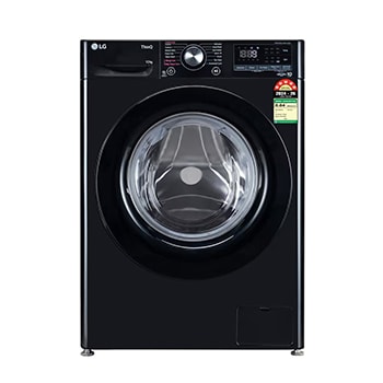 Front view of LG 12 Kg Front Load Washing Machine with AI Direct Drive™, Steam Wash, Onyx Black, 5 Star FHP1412Z3O
