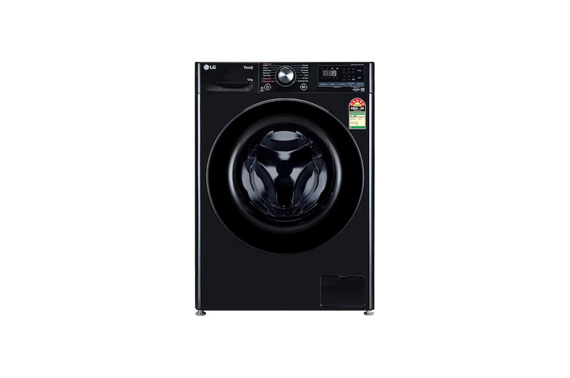 Front view of LG 12 kg Front Load Washing Machine with AI Direct Drive™, Steam Wash, Onyx Black, 5 Star FHP1412Z5O