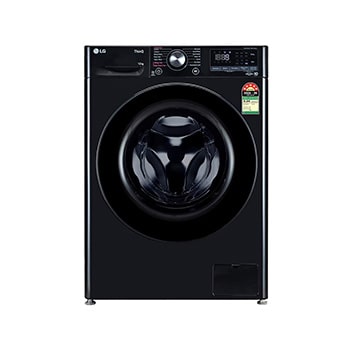 Front view of LG 12 kg Front Load Washing Machine with AI Direct Drive™, Steam Wash, Onyx Black, 5 Star FHP1412Z5O
