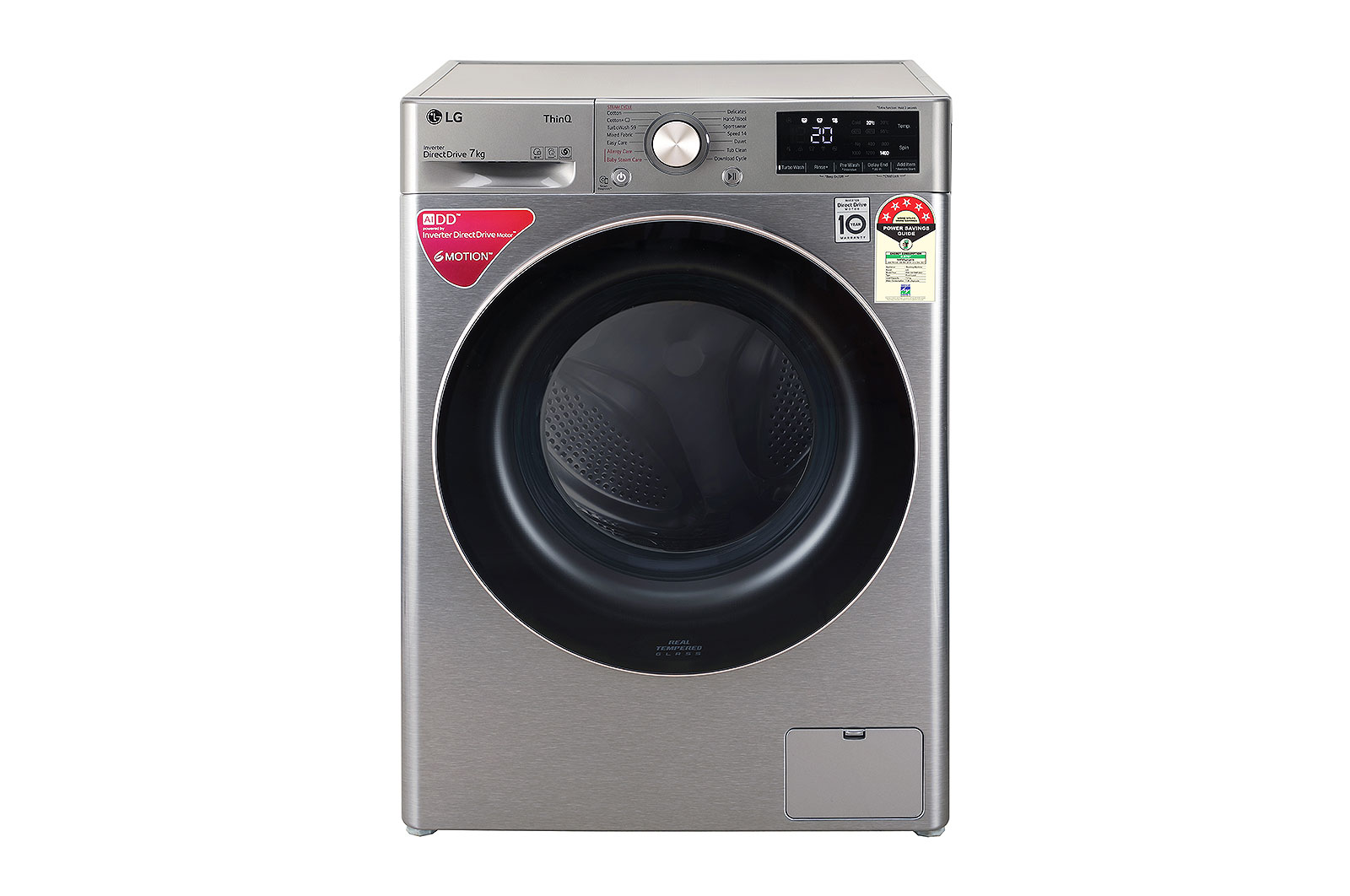 LG 7Kg Front Load Washing Machine, AI Direct Drive™, Platinum Silver, FHV1207ZWP