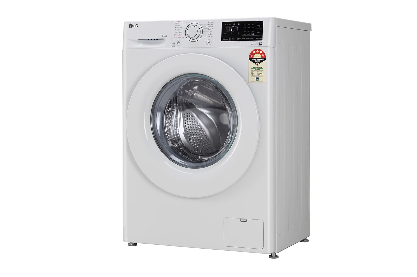 LG 6.5Kg Front Load Washing Machine, AI Direct Drive™, Steam, White, FHV1265Z2W