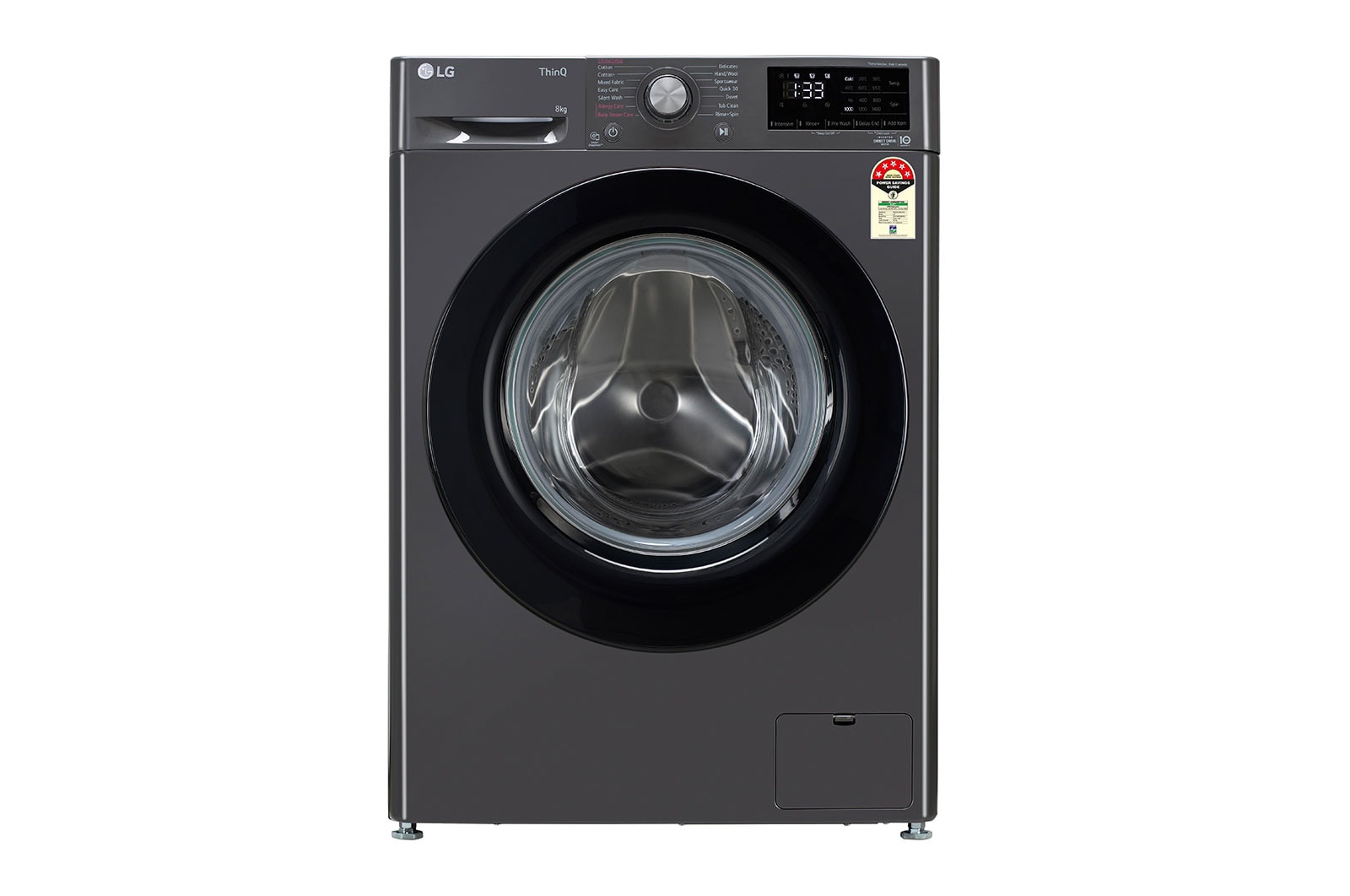 LG 8Kg Front Load Washing Machine, AI Direct Drive™ , Steam, Middle Black, FHV1408Z2M