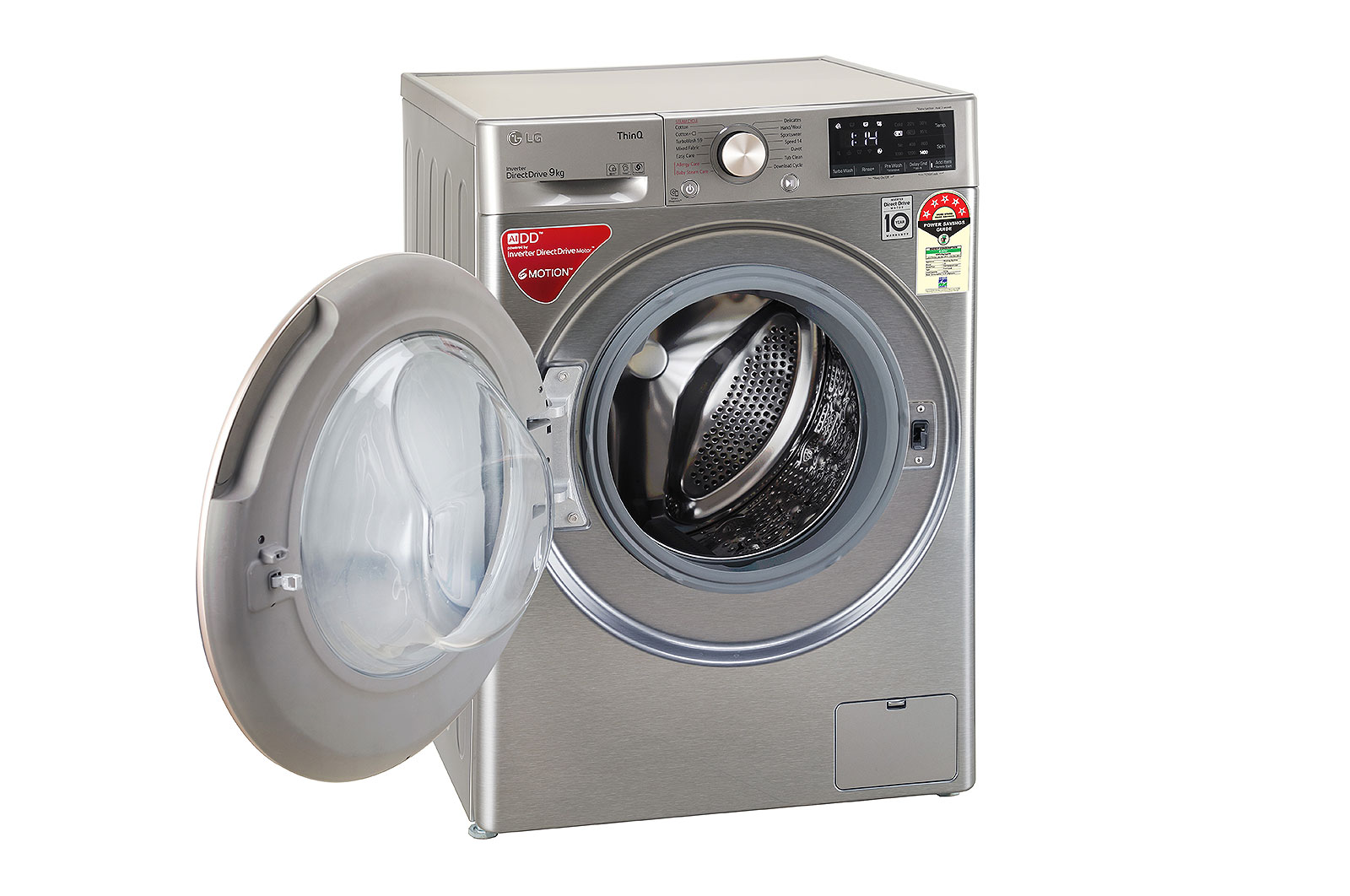 LG 9Kg Front Load Washing Machine, AI Direct Drive™,Platinum Silver, FHV1409ZWP