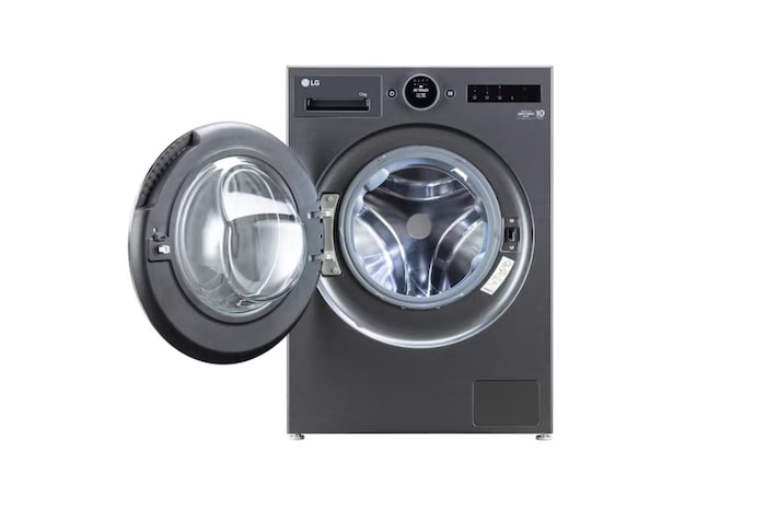 LG 12Kg Front Load Washing Machine, AI Direct Drive 2.0, Digital Dial & ez-Dispense, Essence Black, 5 Star, FX1412A9K, Door Open