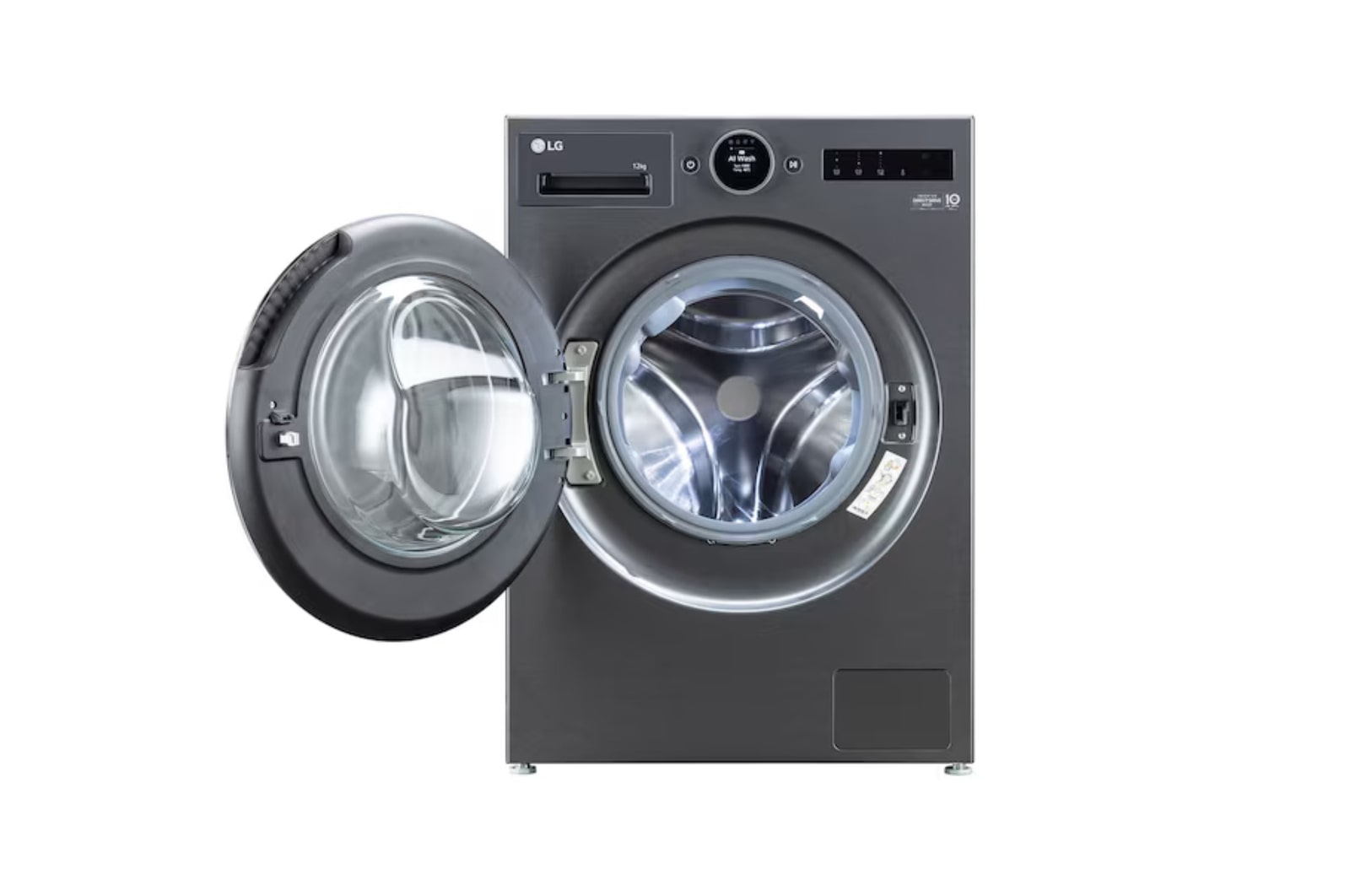 LG 12Kg Front Load Washing Machine, AI Direct Drive 2.0, Digital Dial & ez-Dispense, Essence Black, 5 Star, FX1412A9K, Door Open