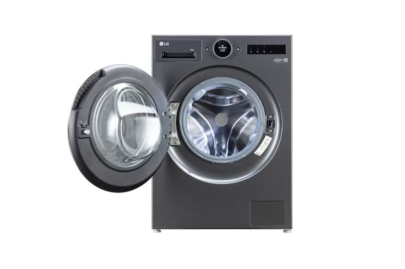 LG 12Kg Front Load Washing Machine, AI Direct Drive 2.0, Digital Dial & ez-Dispense, Essence Black, 5 Star, FX1412A9K, Door Open