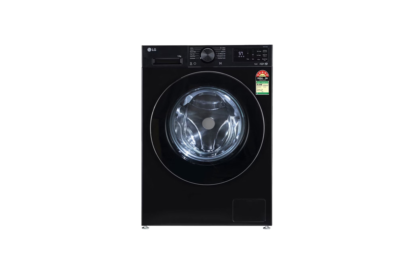 Front view of 12 KG Front Load Washing Machine, Smart Diagnosis, 6 Motion DD, AIDD™, Onyx Black, 5 Star FX1412N3O
