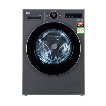 Front view of LG 12Kg Front Load Washing Machine, AI Direct Drive, Digital Dial , Essence Black, 5 Star FX1412N9K