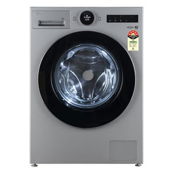 Front view of LG 12Kg Front Load Washing Machine, AI Direct Drive, Digital Dial , Essence Silver, 5 Star FX1412N9S