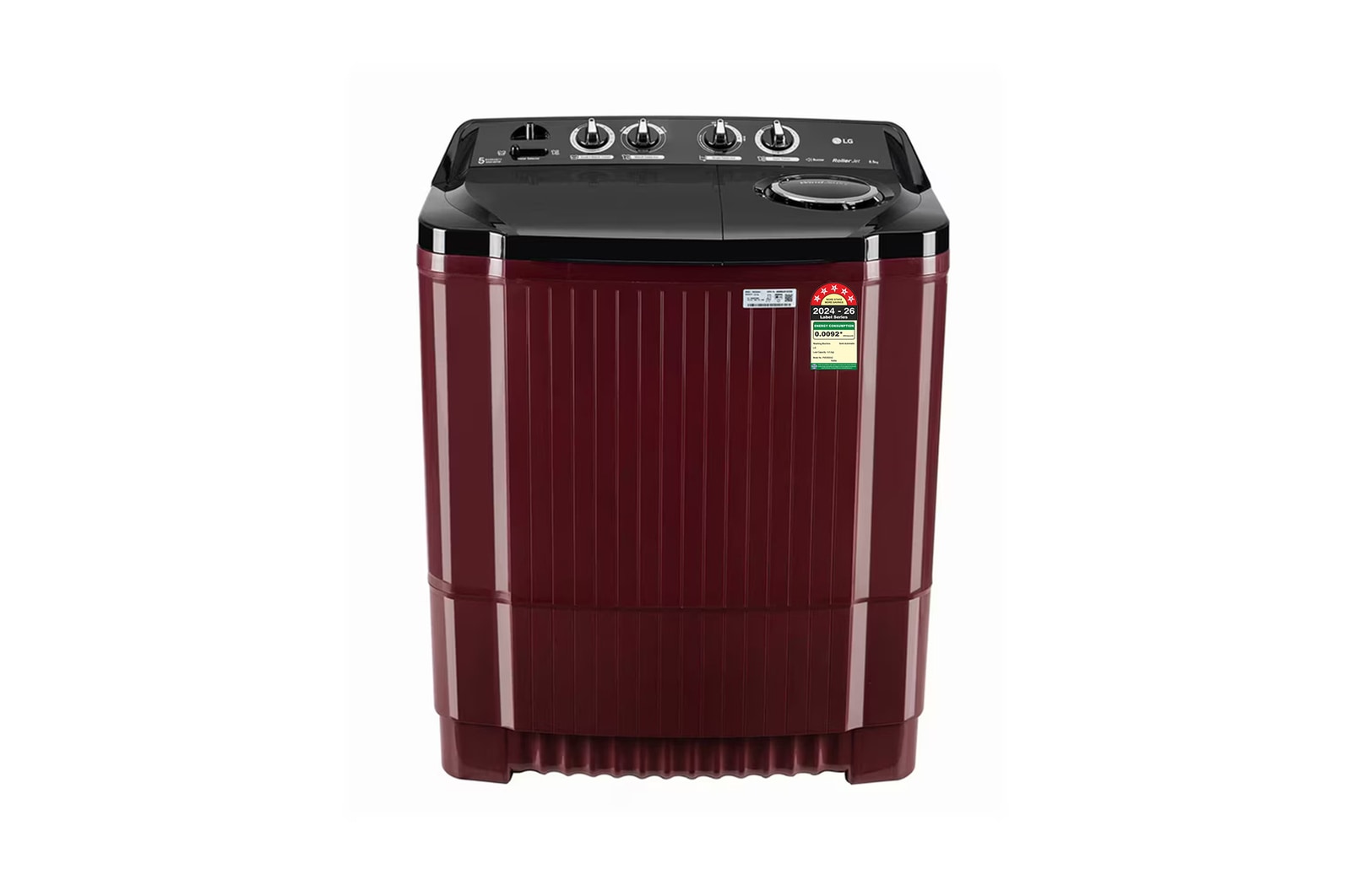 Front view of LG 8.5KG Semi Automatic Top Load Washing Machine, Roller Jet Pulsator + Soak, Burgundy,5 Star P8535SDAZ
