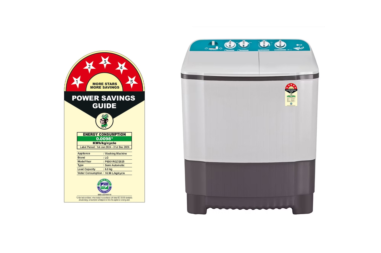 LG 6Kg Semi Automatic Top Load Washing Machine, Roller Jet Pulsator, Dark Gray, P6001RGZ