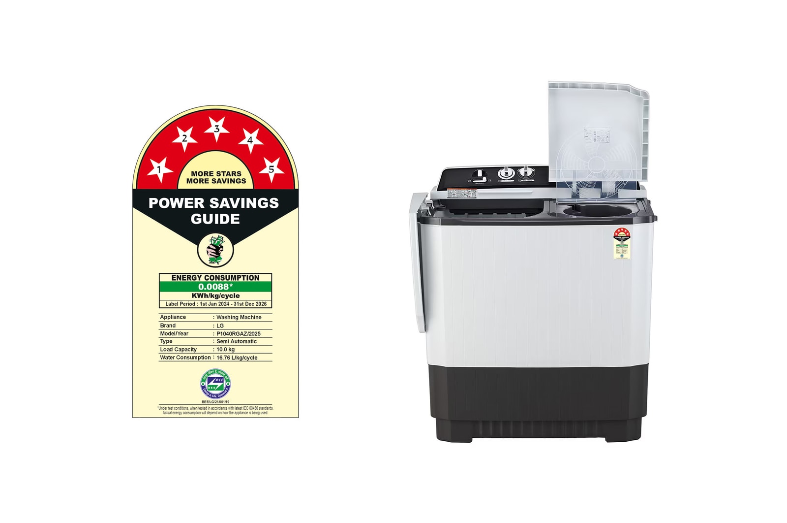 LG 10Kg  Semi Automatic Top Load Washing Machine, Roller Jet Pulsator, Dark Gray, P1040RGAZ