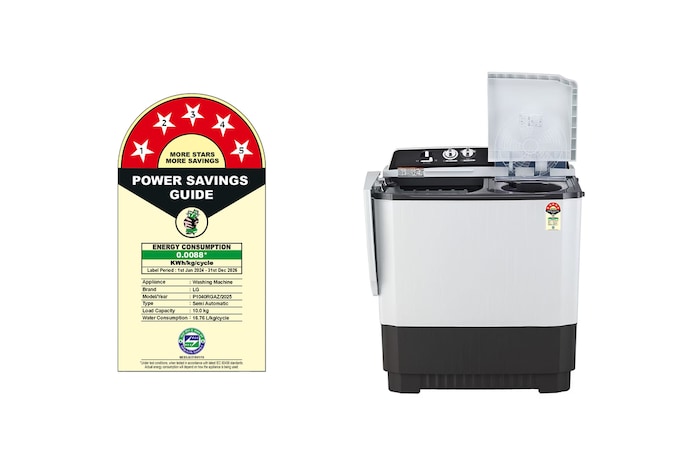 LG 10Kg Semi Automatic Washing Machine, Roller Jet Pulsator, Dark Grey, 5 Star, P1040RGAZ