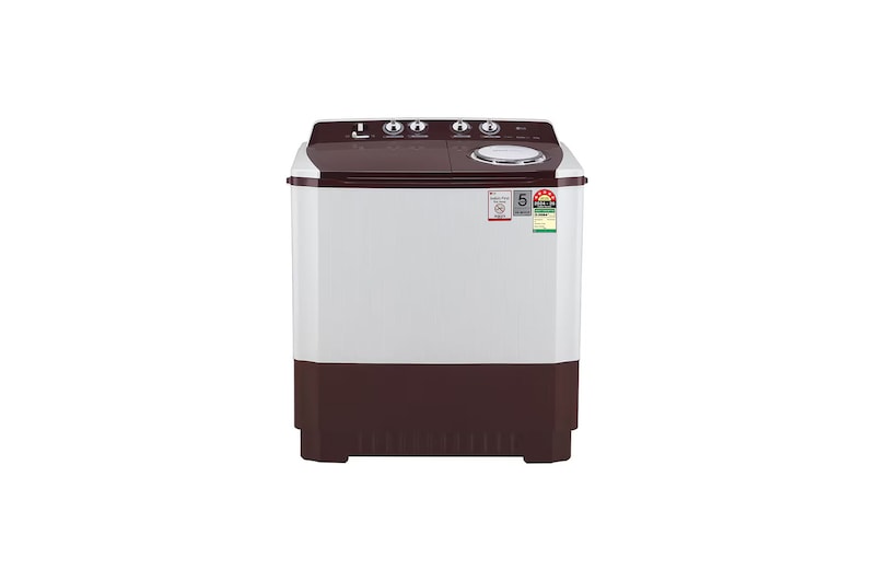 Front view of LG 10.5Kg Semi Automatic Washing Machine, Roller Jet Pulsator + Soak, Burgundy, 5 Star P105ASRAZ