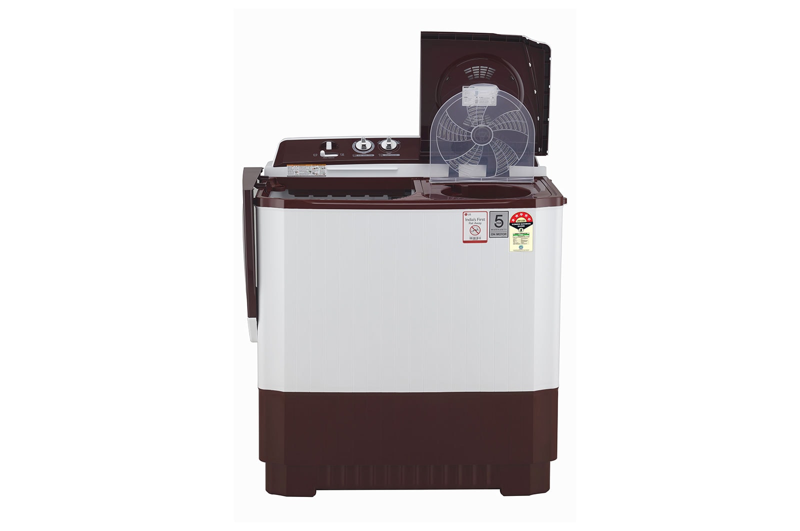 LG 10.5Kg Semi Automatic Top Load Washing Machine, Roller Jet Pulsator + Soak, Burgundy, P105ASRAZ