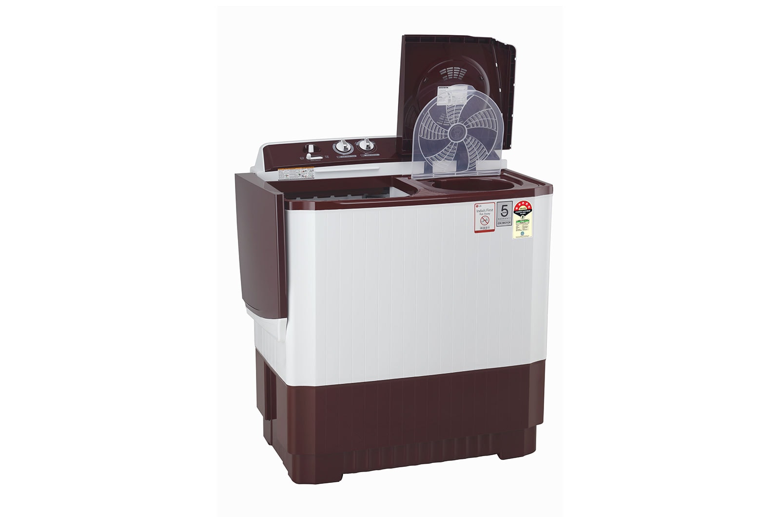 LG 10.5Kg Semi Automatic Top Load Washing Machine, Roller Jet Pulsator + Soak, Burgundy, P105ASRAZ