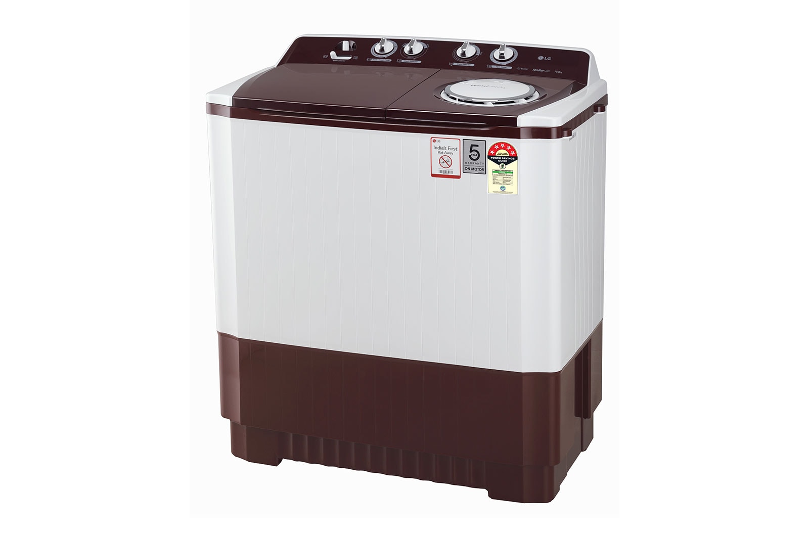 LG 10.5Kg Semi Automatic Top Load Washing Machine, Roller Jet Pulsator + Soak, Burgundy, P105ASRAZ