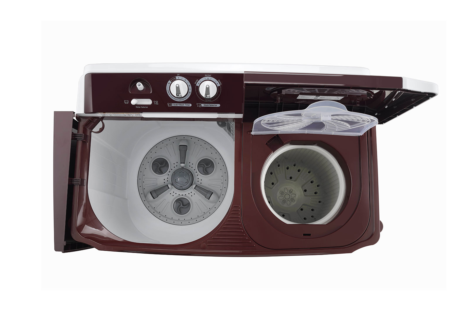 LG 10.5Kg Semi Automatic Top Load Washing Machine, Roller Jet Pulsator + Soak, Burgundy, P105ASRAZ