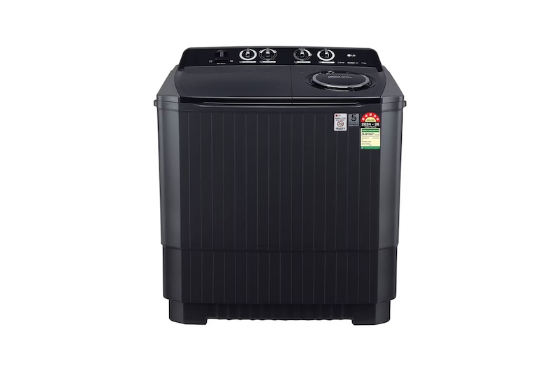 Front view of LG 11Kg Semi Automatic Washing Machine, Roller Jet Pulsator + Soak, Middle Black, 5 Star P1155SKAZ