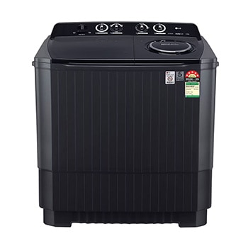 Front view of LG 11Kg Semi Automatic Washing Machine, Roller Jet Pulsator + Soak, Middle Black, 5 Star P1155SKAZ