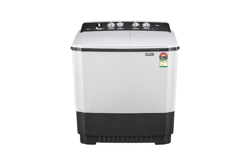Front view of LG 7 Kg Semi Automatic Washing Machine with Rat Away Technology, Dark Grey, 5 Star P7010NGAZ