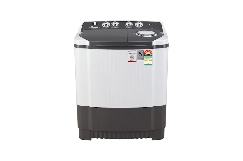 Front view of LG 7Kg Semi Automatic Washing Machine, Rat Away Technology, Wind Jet Dry, Dark Grey, 5 Star P7020NGAZ