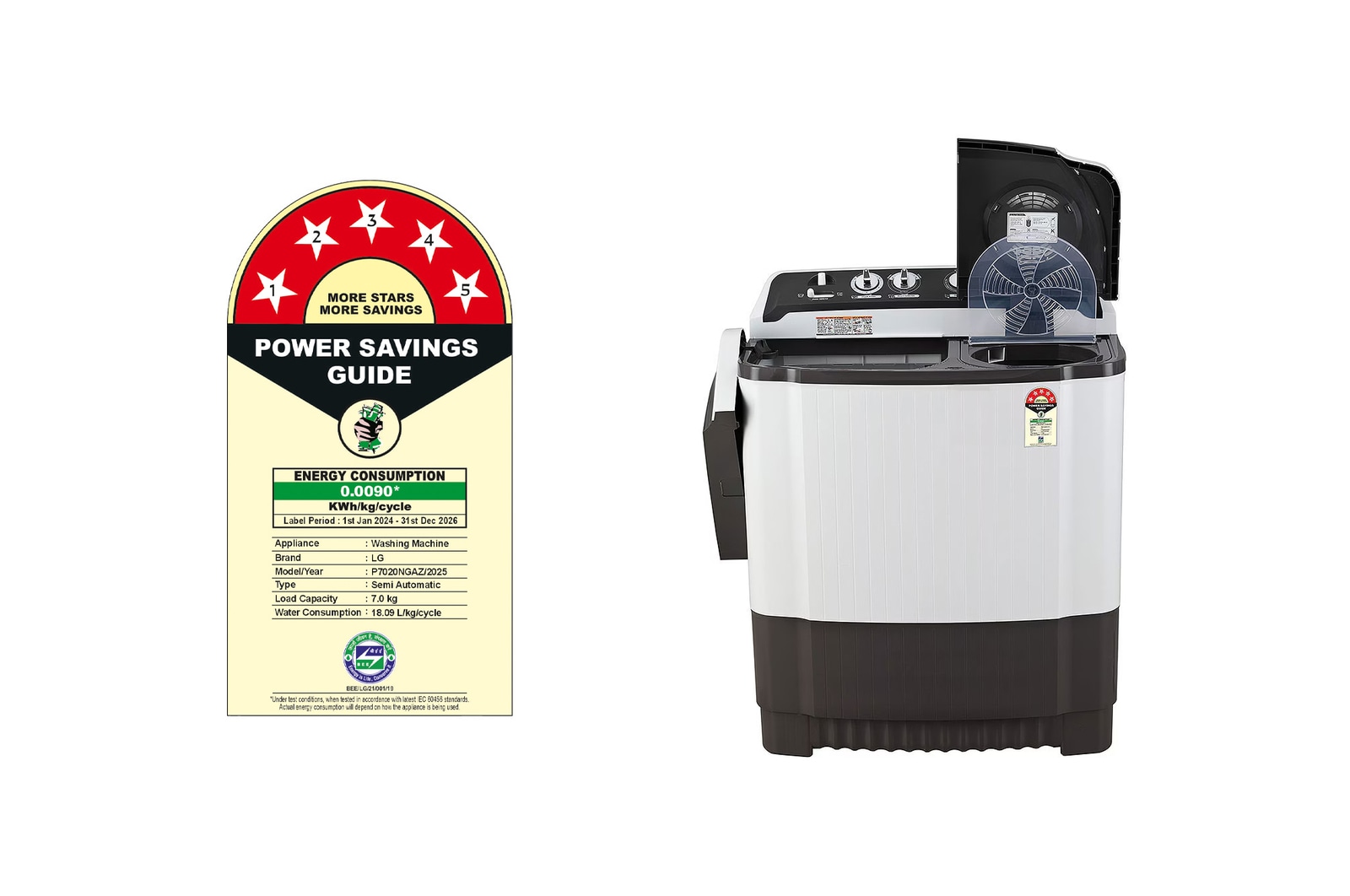 LG 7Kg Semi Automatic Top Load Washing Machine, Rat Away Technology, Dark Gray, P7020NGAZ