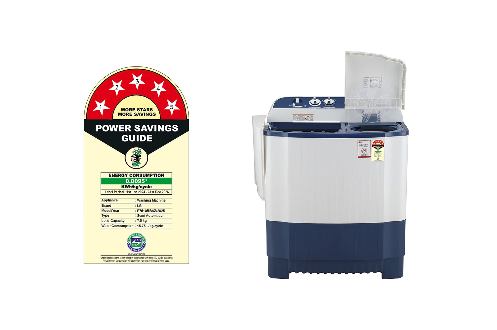 LG 7.5Kg, Semi Automatic Washing Machine, Roller Jet Pulsator, Dark Blue , P7510RBAZ