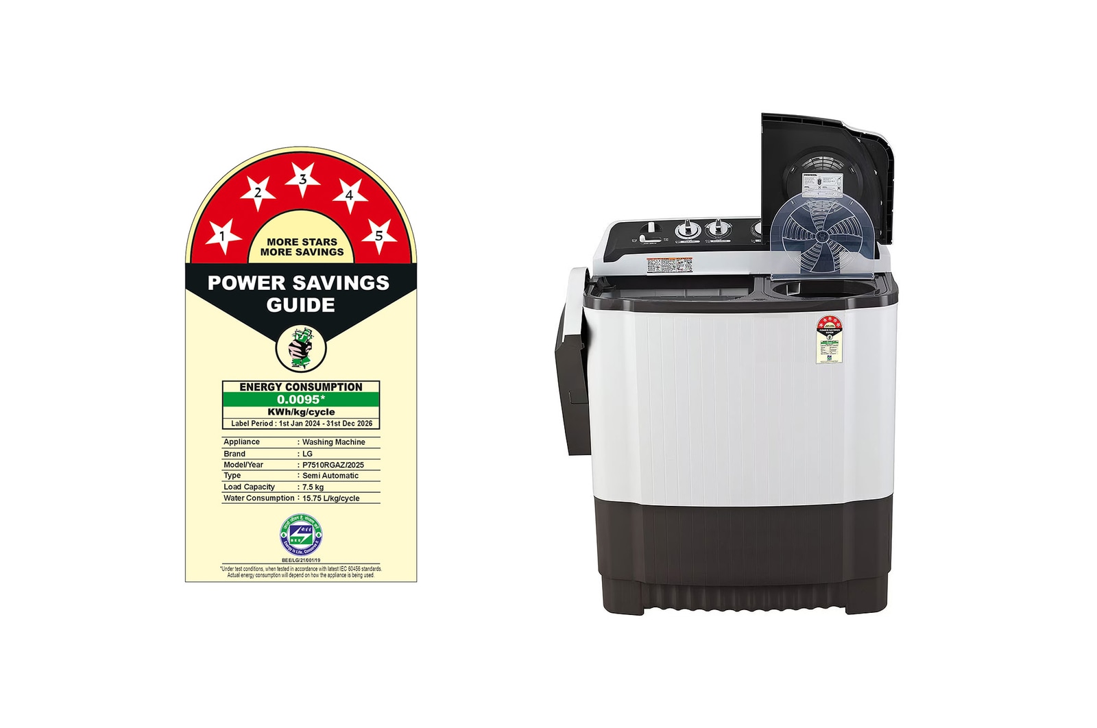 LG 7.5Kg Semi Automatic Top Load Washing Machine, Roller Jet Pulsator, Dark Gray, P7510RGAZ