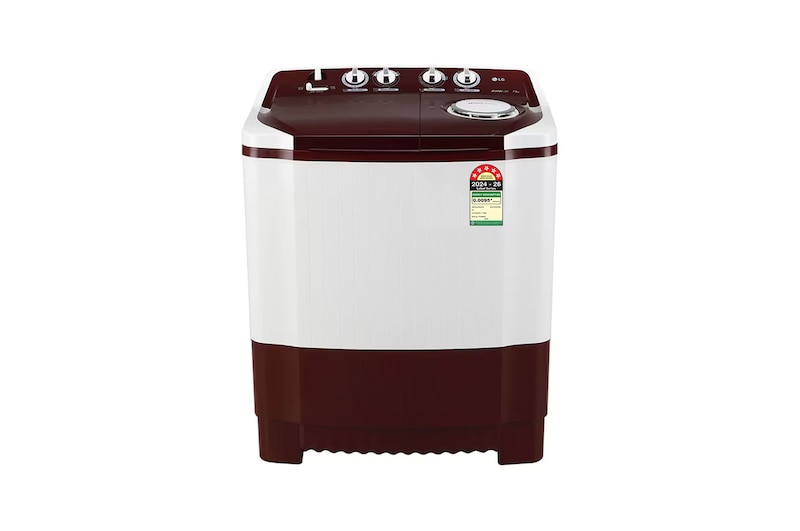Front view of LG 7.5Kg Semi Automatic Washing Machine, Roller Jet Pulsator, Burgundy, 5 Star P7510RRAZ
