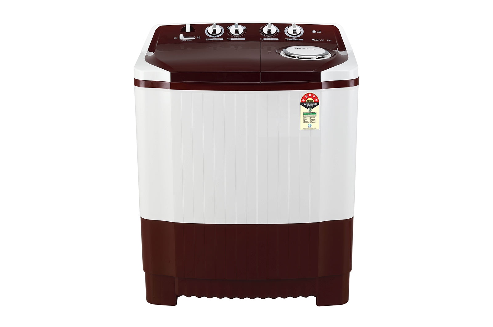 LG 7.5Kg Semi Automatic Top Load Washing Machine, Roller Jet Pulsator, Burgundy, P7510RRAZ