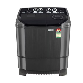 Front view of LG 8Kg Semi Automatic Washing Machine, Roller Jet Pulsator + Soak, Middle Black, 5 Star P8015SKAZ