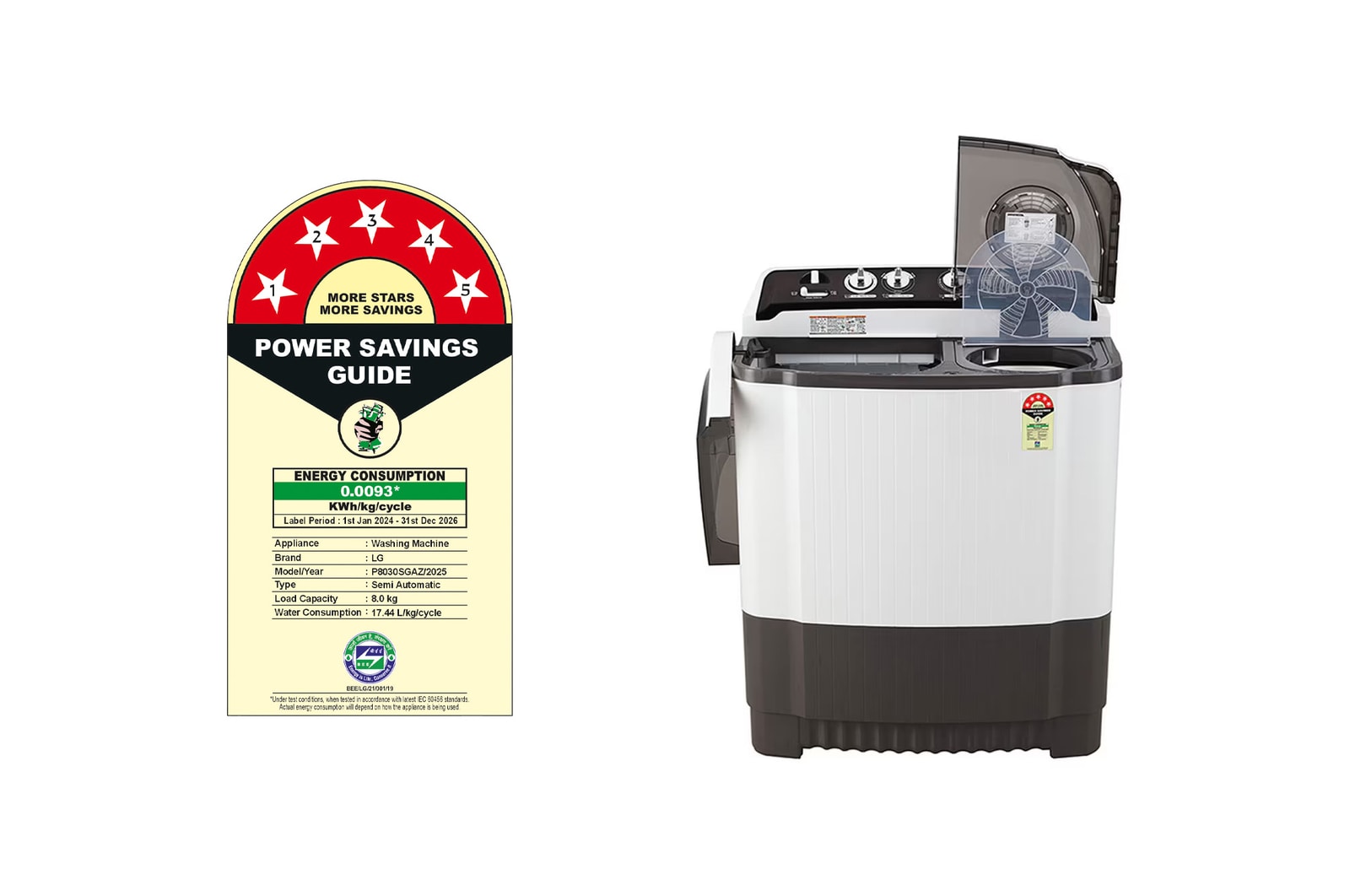 LG 8Kg Semi Automatic Top Load Washing Machine, Roller Jet Pulsator + Soak, Rat Away, Dark Gray, P8030SGAZ